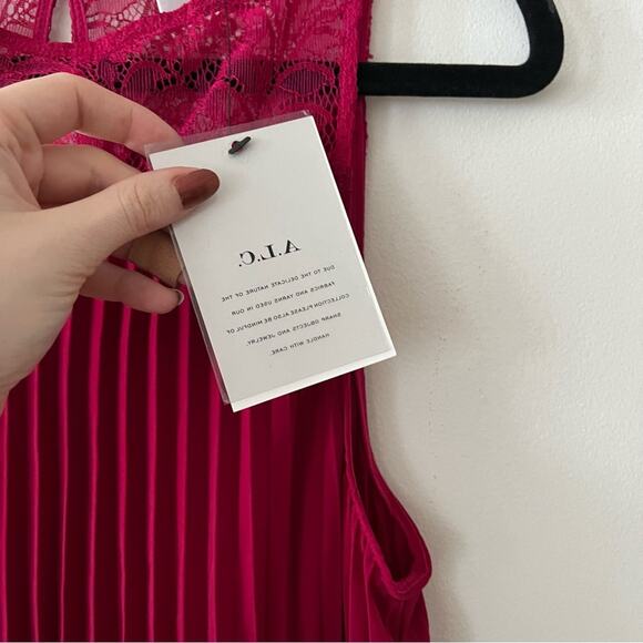 ALC Matilda Pleated Lace-Trim Midi Dress in Magenta - Picture 7 of 8